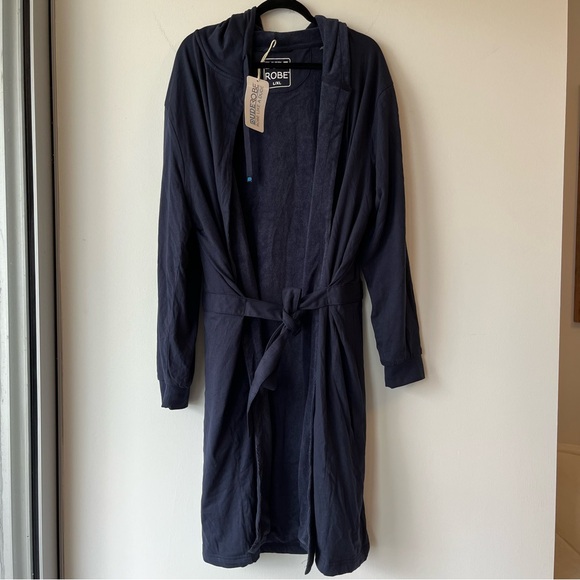 Dude Robe Mens L/XL Navy Hooded Belted Pockets Lounge Cotton Terry Towel GIFTING - Picture 1 of 11